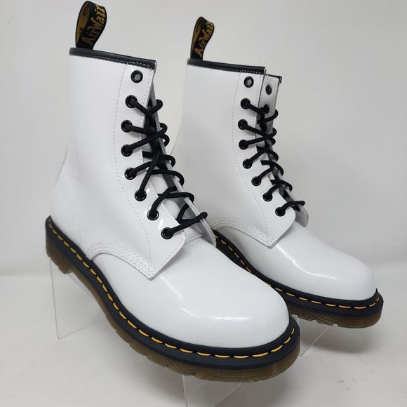 Dr Martens 1460 Boots Womens 10 White Patent Leather Lace Up Combat Ankle Shoes